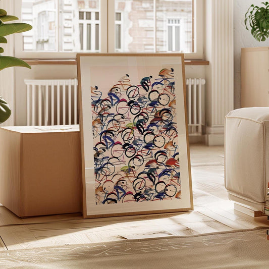 Abstract Bicycle Watercolor Painting: Vintage Cycling Art Poster