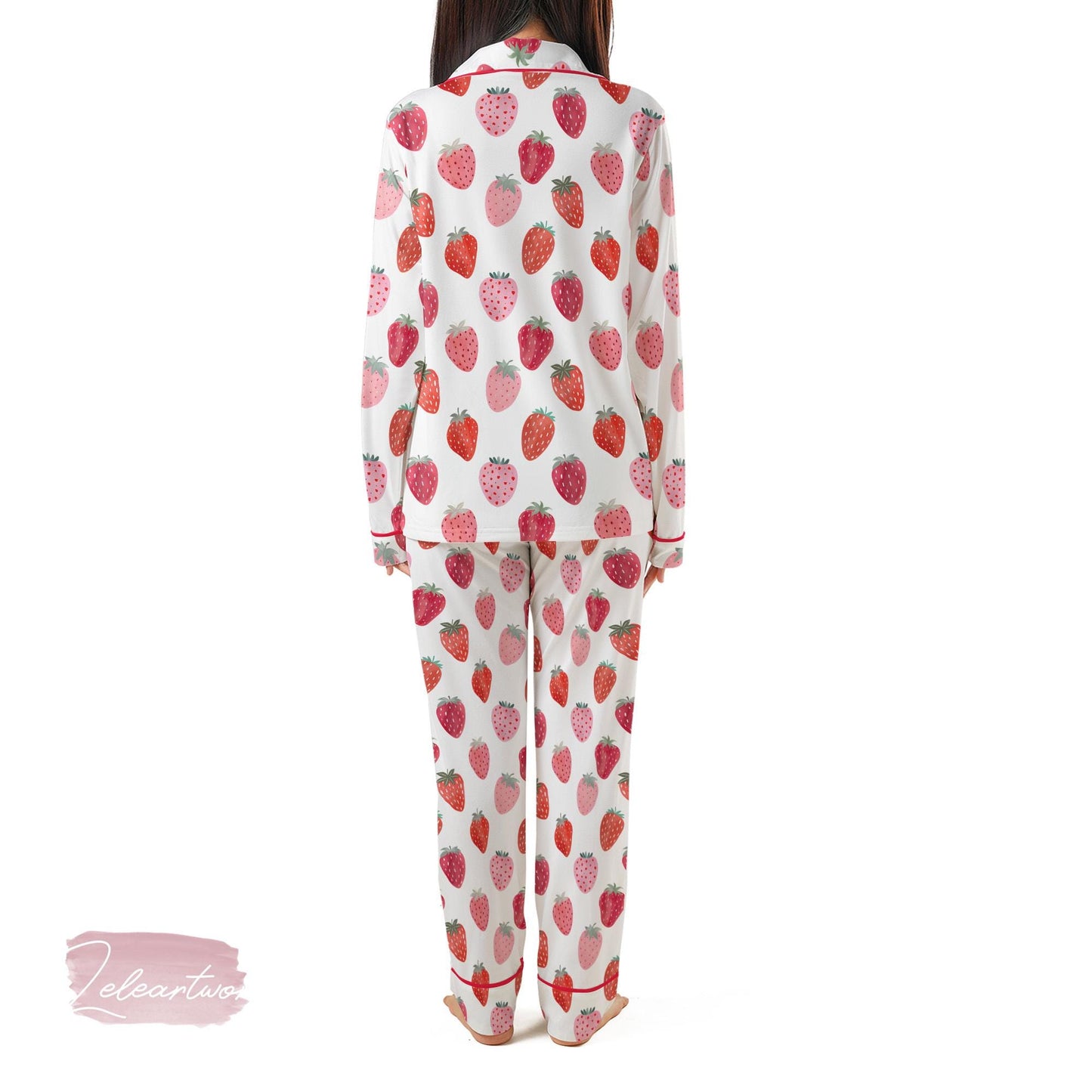 Jam Strawberry Set – Cute Summer Pajamas with Pink and Red Strawberry Print, Short Sleeve Button Top & Shorts, Soft Women’s Sleepwear Gift