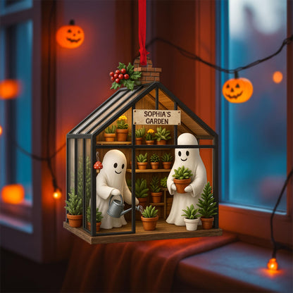 Personalized Ghost in Garden 2D FLAT Acrylic Ornament, Plant Lovers Halloween Gift, Halloween Ornament for Plantaholic, Greenhouse Ornament