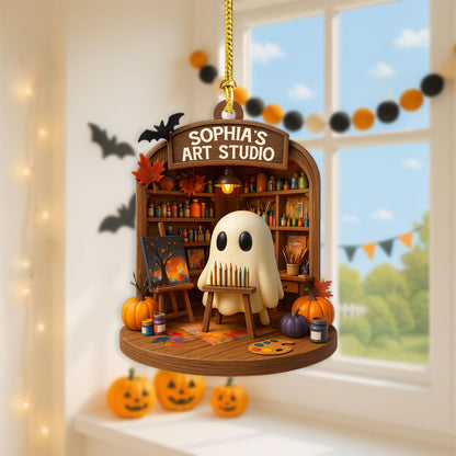 Personalized Ghost Drawing Acrylic Ornament, Art Studio 2D Flat Ornament, Halloween Ghost Window Hangings, Gift for Artists, Art Lover