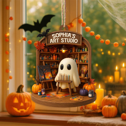 Personalized Ghost Drawing Acrylic Ornament, Art Studio 2D Flat Ornament, Halloween Ghost Window Hangings, Gift for Artists, Art Lover