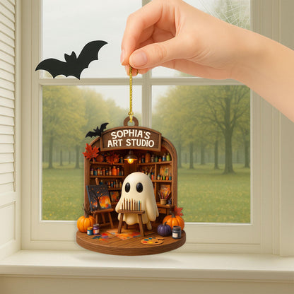 Personalized Ghost Drawing Acrylic Ornament, Art Studio 2D Flat Ornament, Halloween Ghost Window Hangings, Gift for Artists, Art Lover