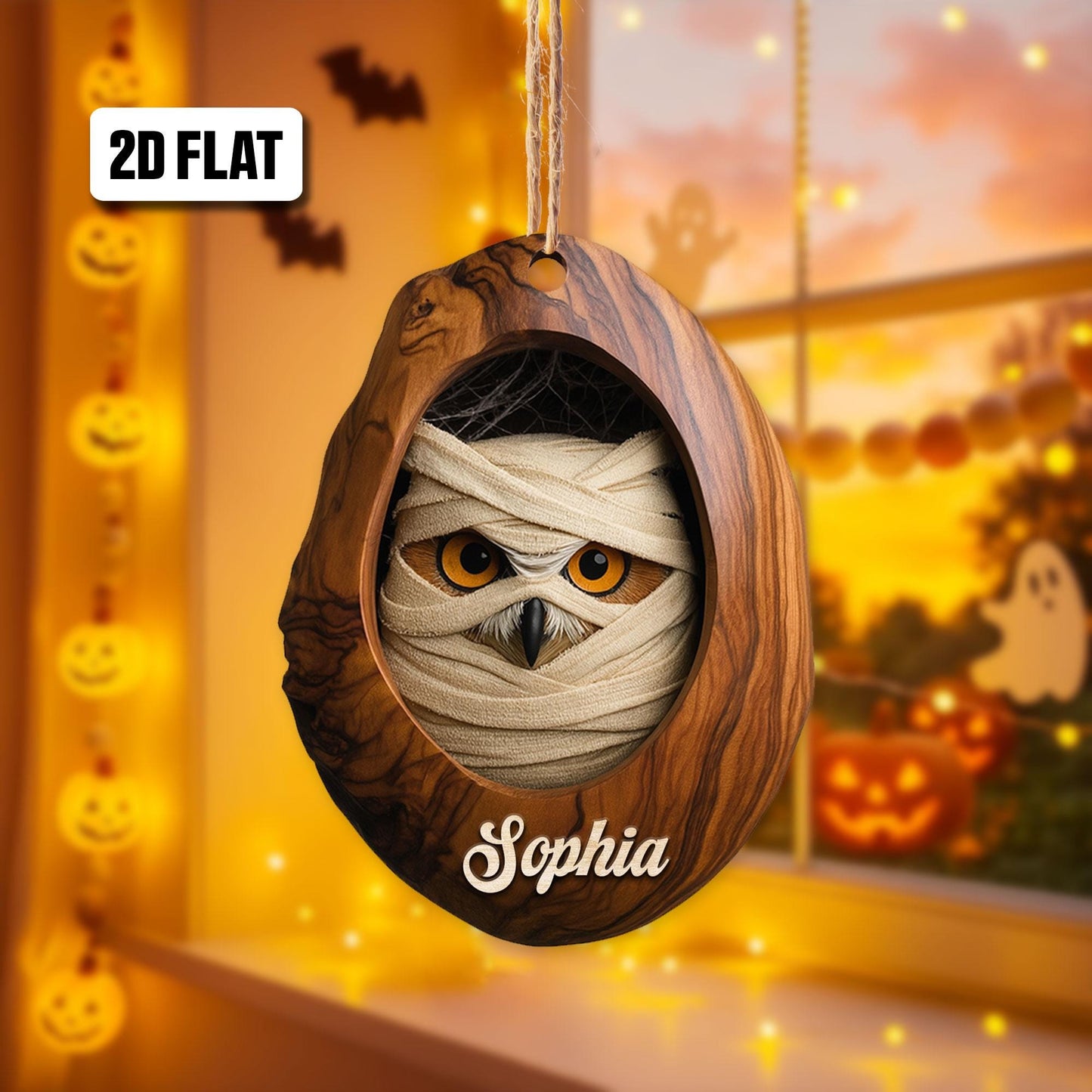 Personalized Owl 2D Flat Ornament, Owl Rearview Mirror Car Accessories, Owl Halloween Ornament, Bird Ornament, Holiday Gift for Owl Lover