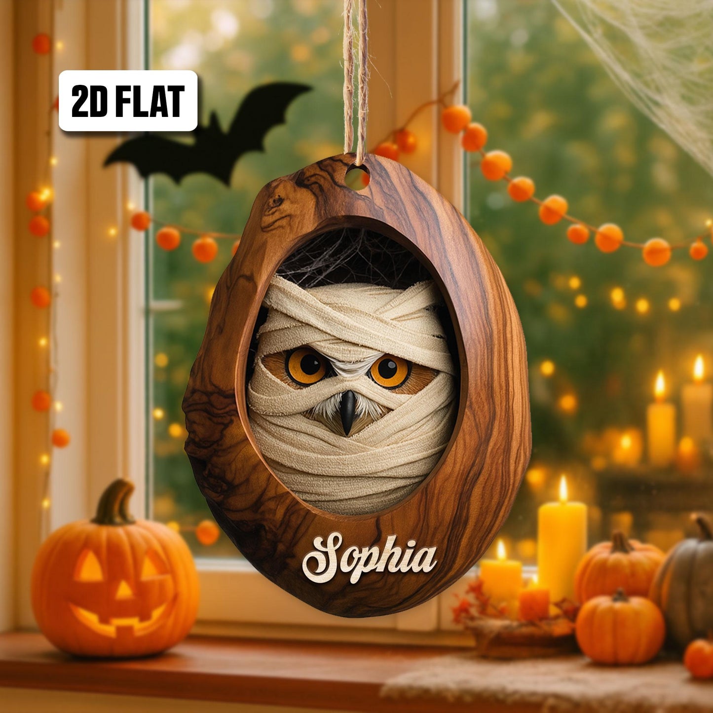 Personalized Owl 2D Flat Ornament, Owl Rearview Mirror Car Accessories, Owl Halloween Ornament, Bird Ornament, Holiday Gift for Owl Lover