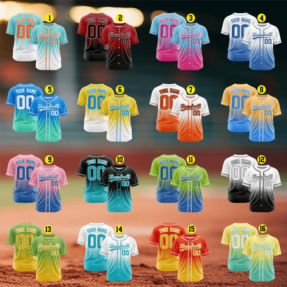 Custom Gradient baseball jersey,Personalized Team Name Number Logo Jersey Uniform,Baseball jersey men Women jersey Family jersey Team jersey