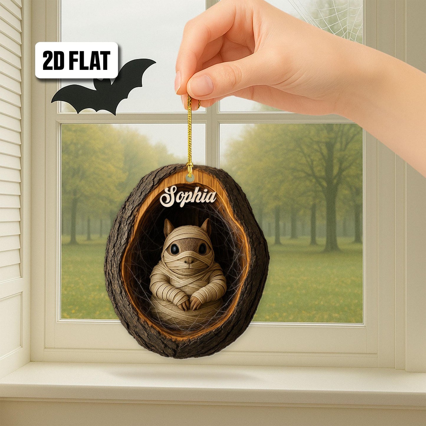 Personalized Squirrel 2D Flat Ornament, Squirrel  Rearview Mirror Car Accessories, Squirrel Halloween Ornament, Holiday Gift for Owl Lover