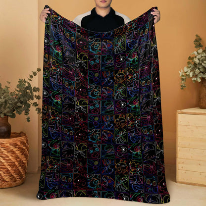 Pikachu and Porygon-Z Blanket, Neon Style Throw Blanket, Soft Cotton Fleece Blanket, Cute Home Decor Gift, Pikachu Blanket Gifts