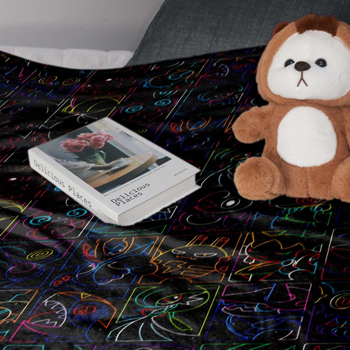 Pikachu and Porygon-Z Blanket, Neon Style Throw Blanket, Soft Cotton Fleece Blanket, Cute Home Decor Gift, Pikachu Blanket Gifts