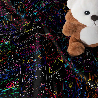 Pikachu and Porygon-Z Blanket, Neon Style Throw Blanket, Soft Cotton Fleece Blanket, Cute Home Decor Gift, Pikachu Blanket Gifts