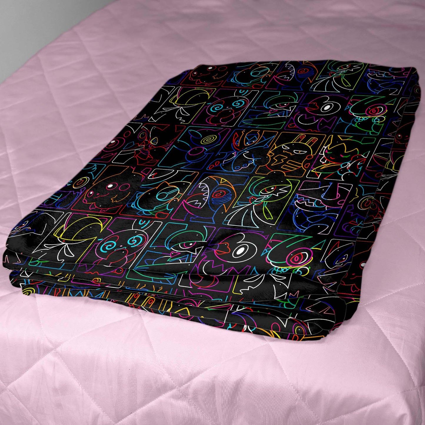 Pikachu and Porygon-Z Blanket, Neon Style Throw Blanket, Soft Cotton Fleece Blanket, Cute Home Decor Gift, Pikachu Blanket Gifts