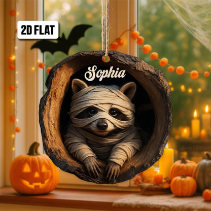 Personalized Raccoon 2D Flat Ornament, Raccoon Rearview Mirror Car Accessories, Raccoon Halloween Ornament, Holiday Gift for Raccoon Lover