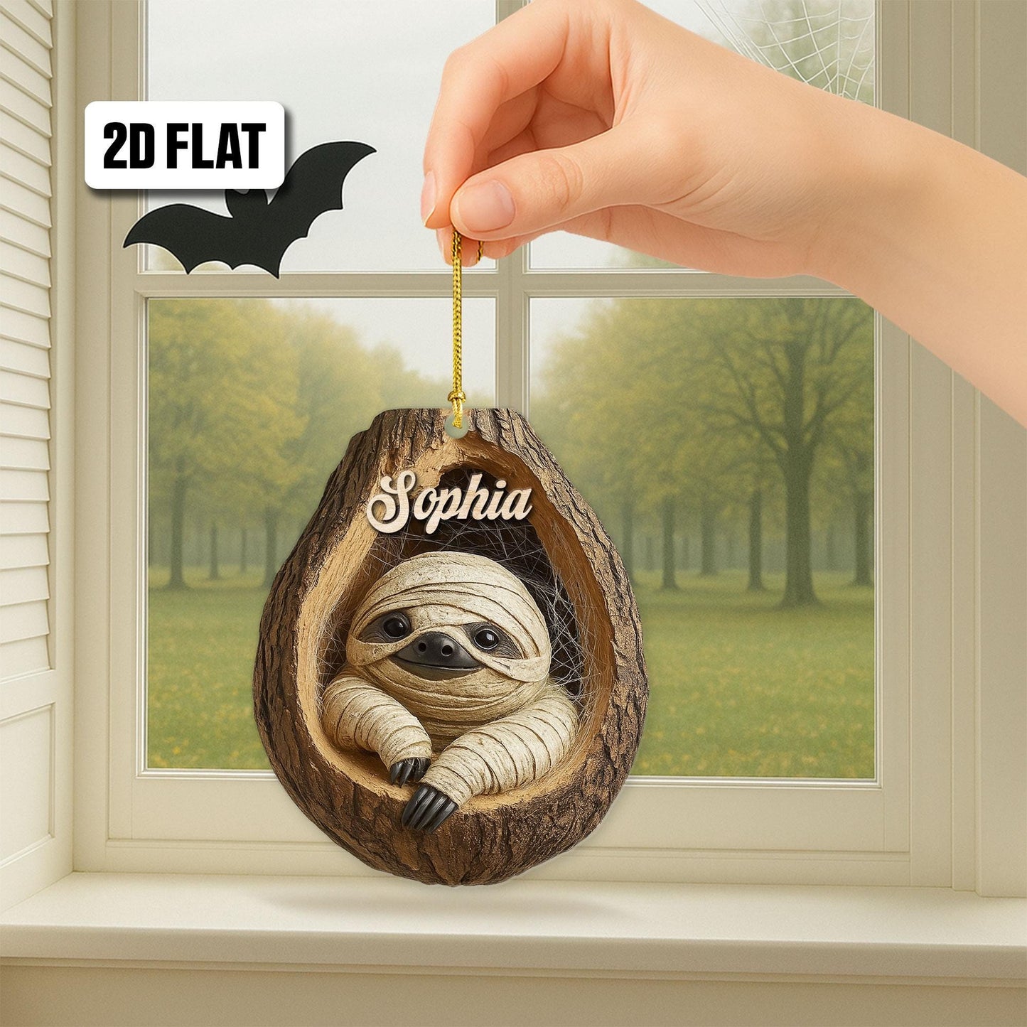 Personalized Sloth 2D Flat Ornament, Sloth Rearview Mirror Car Accessories, Sloth Halloween Ornament, Holiday Gift for Sloth Lover