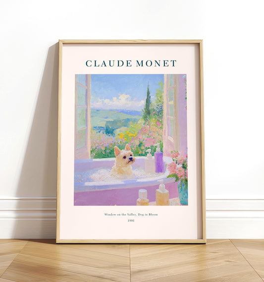 Brussels Griffon Bath Art Print: Monet Style Floral Decor
