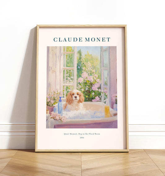 Cavalier King Charles Spaniel Art Print: French Cottagecore Bathroom Decor