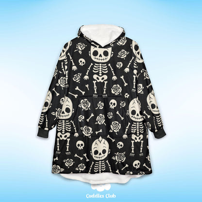 Goth Kewpie Skeleton Hooded Blanket - Spooky Halloween Hoodie