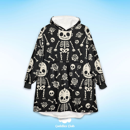 Goth Kewpie Skeleton Hooded Blanket - Spooky Halloween Hoodie