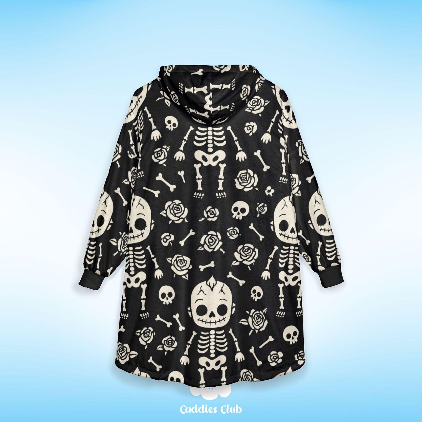Goth Kewpie Skeleton Hooded Blanket - Spooky Halloween Hoodie