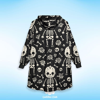 Goth Kewpie Skeleton Hooded Blanket - Spooky Halloween Hoodie