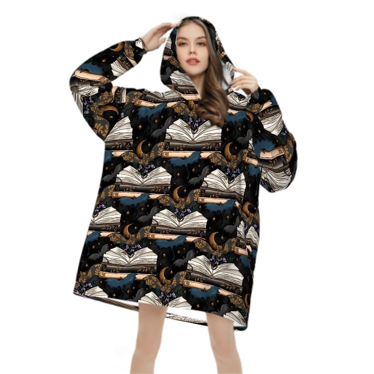 Book dragon at night Adult Blanket Hoodie please read description reader gift, comfy hoodie