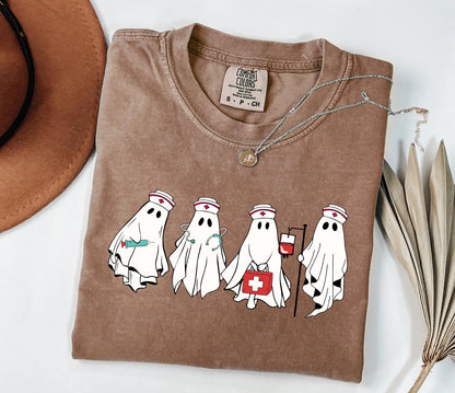 Comfort Colors® Ghost Nurse Halloween Shirt, Halloween Nurse Shirt, Spooky Nurse Shirt, Halloween Nurse Gift, Nurse Boo Crew Shirt, Fall Tee