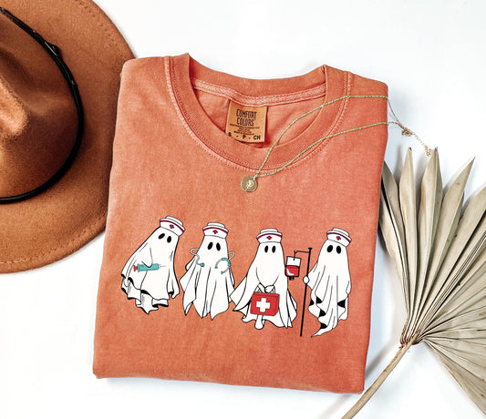 Comfort Colors® Ghost Nurse Halloween Shirt, Halloween Nurse Shirt, Spooky Nurse Shirt, Halloween Nurse Gift, Nurse Boo Crew Shirt, Fall Tee