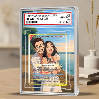 Personalized Anniversary Acrylic Block Card with Custom Couple Photo in Anime Style, Romantic Keepsake, Unique Pokemo-Inspired Wedding Gift