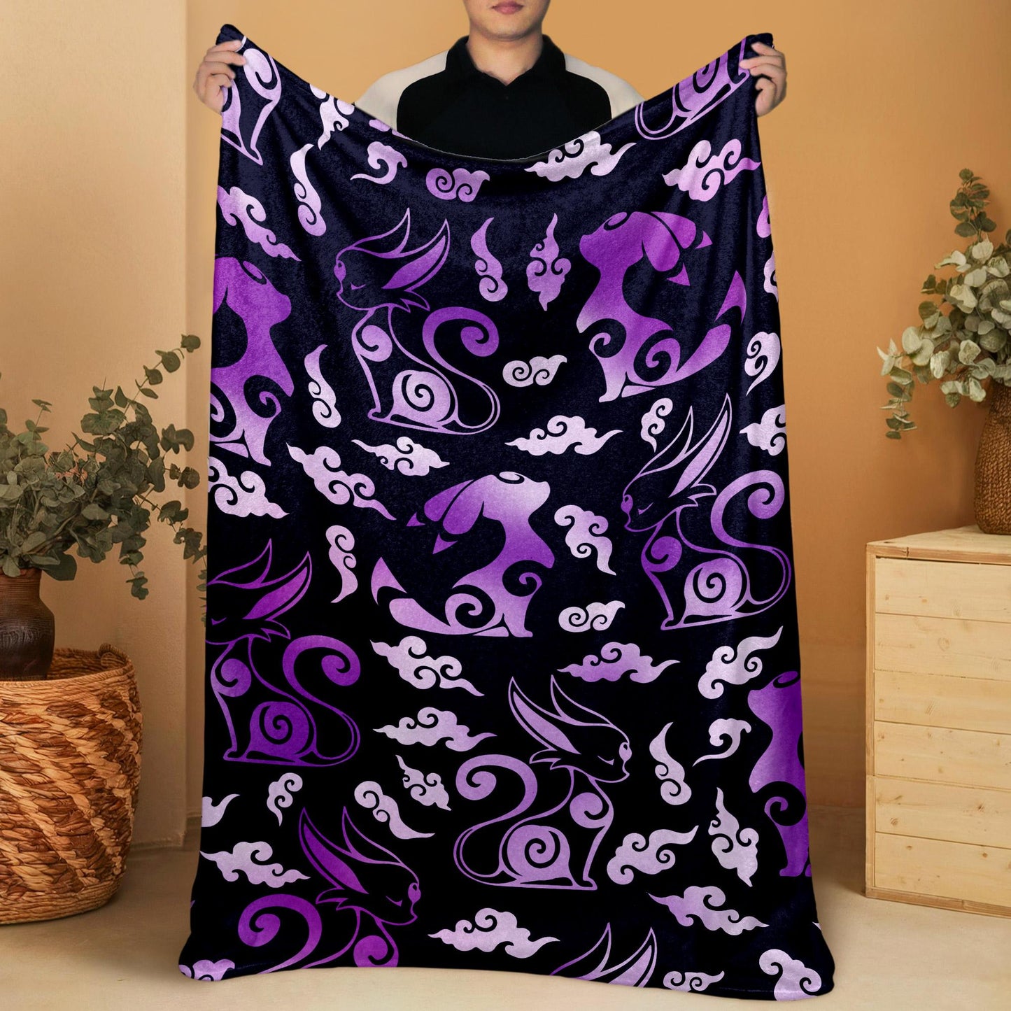 Umbreon Espeon Fleece Blanket, Cozy Cotton Blanket for Birthday, Christmas, Halloween, Home Decor Throw Blanket, Umbreon Blanket Gifts