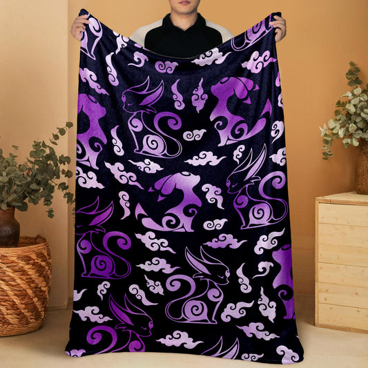 Umbreon Espeon Fleece Blanket, Cozy Cotton Blanket for Birthday, Christmas, Halloween, Home Decor Throw Blanket, Umbreon Blanket Gifts