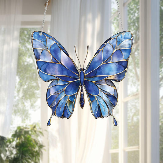 Blue Butterfly Acrylic Window Hanging,Nature Inspired Wall Decor, Summer Garden Gift For Her Mom Grandma, Handmade Butterfly Room Decoration