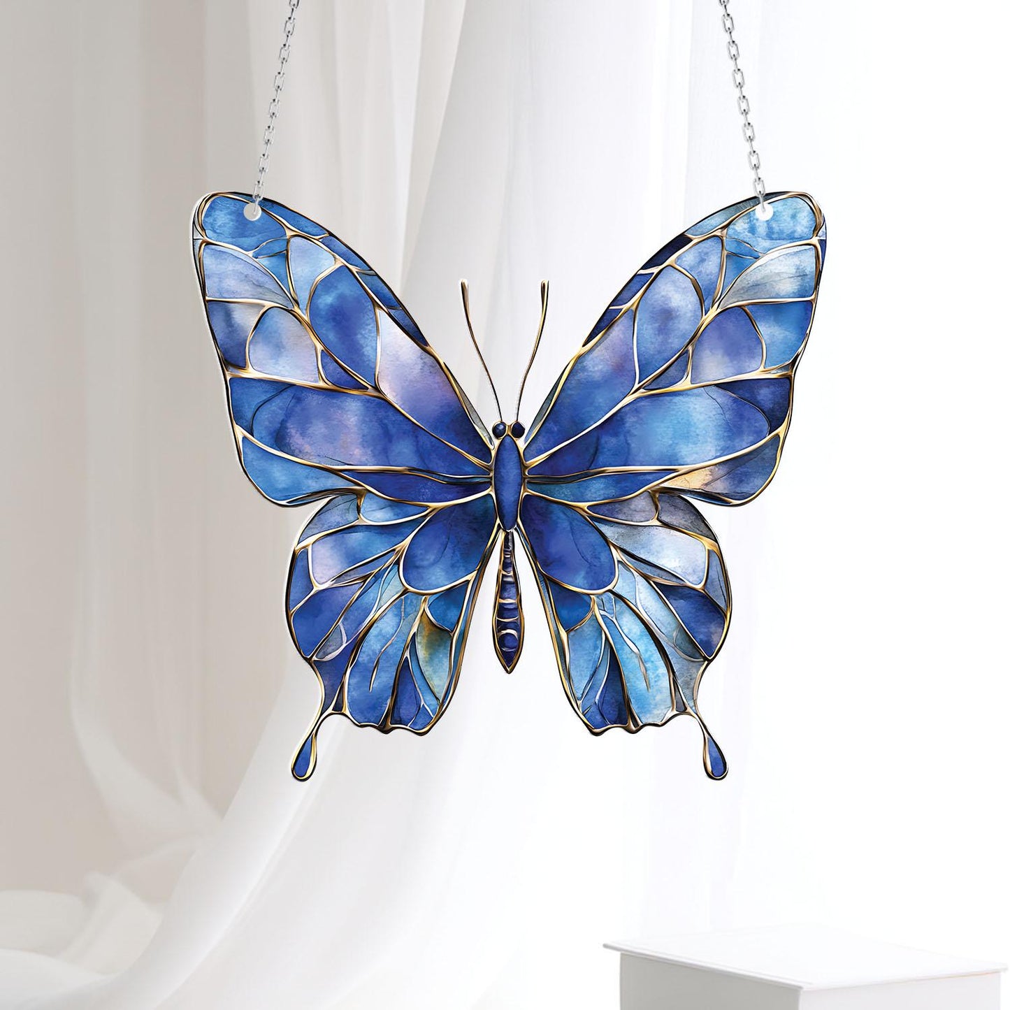 Blue Butterfly Acrylic Window Hanging,Nature Inspired Wall Decor, Summer Garden Gift For Her Mom Grandma, Handmade Butterfly Room Decoration