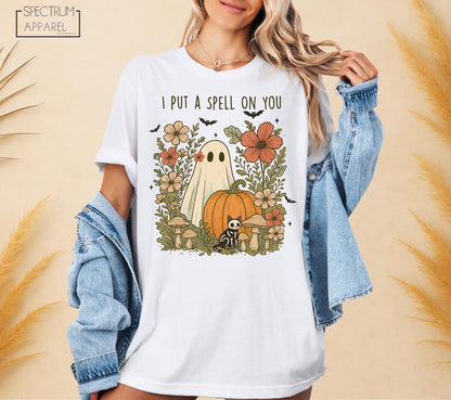I Put A Spell On You T-Shirt, Spell On You Halloween T-Shirt, Ghost In Flowers Shirt, Cute Skeleton Cat Shirt, Spooky Floral Pumpkin T-Shirt