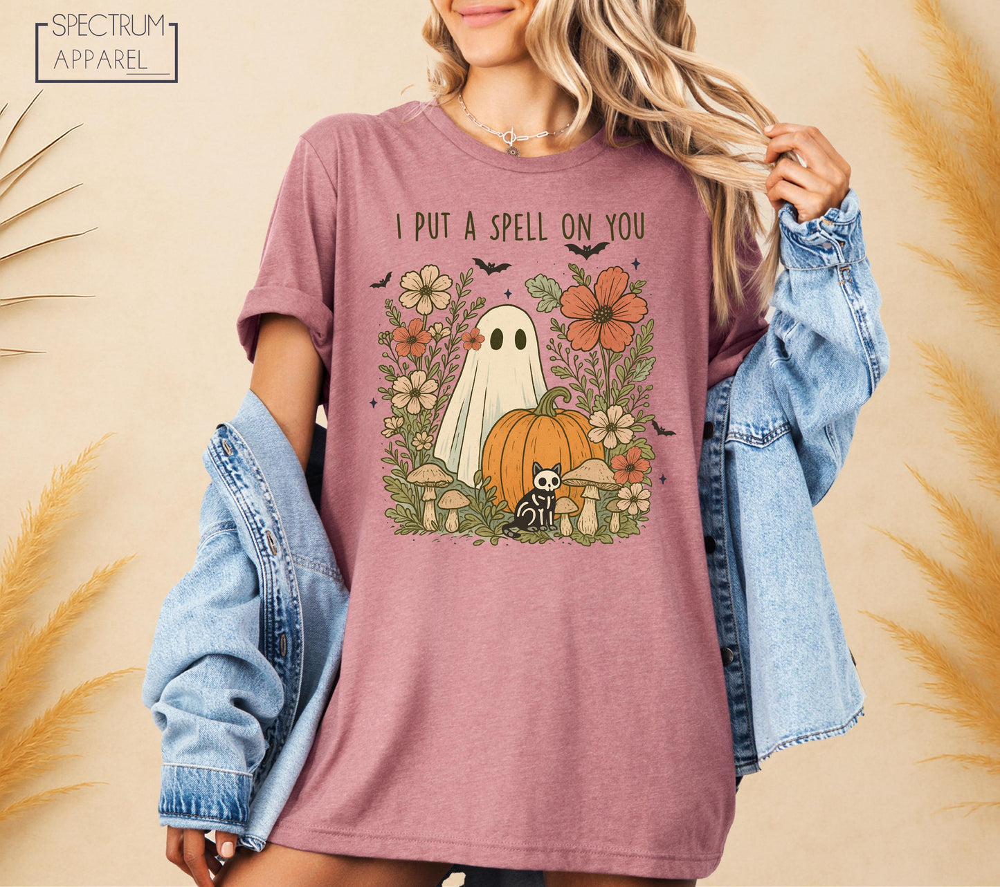 I Put A Spell On You T-Shirt, Spell On You Halloween T-Shirt, Ghost In Flowers Shirt, Cute Skeleton Cat Shirt, Spooky Floral Pumpkin T-Shirt