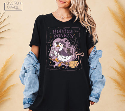 Honkus Ponkus Witch Duck Shirt, Honkus Ponkus Funny Duck Shirt, Halloween Goose Broomstick Shirt, Cute Magic Bird Top, Animal Lover Gift Tee