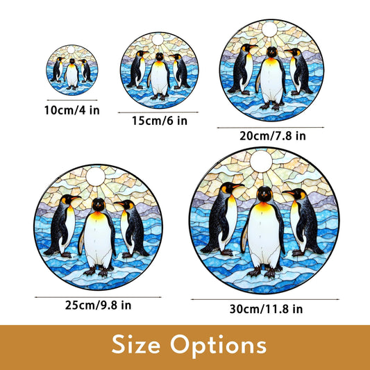 Three emperor penguins arctic stained glass suncatcher wildlife window decor gift for animal lovers