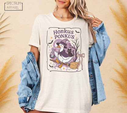 Honkus Ponkus Witch Duck Shirt, Honkus Ponkus Funny Duck Shirt, Halloween Goose Broomstick Shirt, Cute Magic Bird Top, Animal Lover Gift Tee