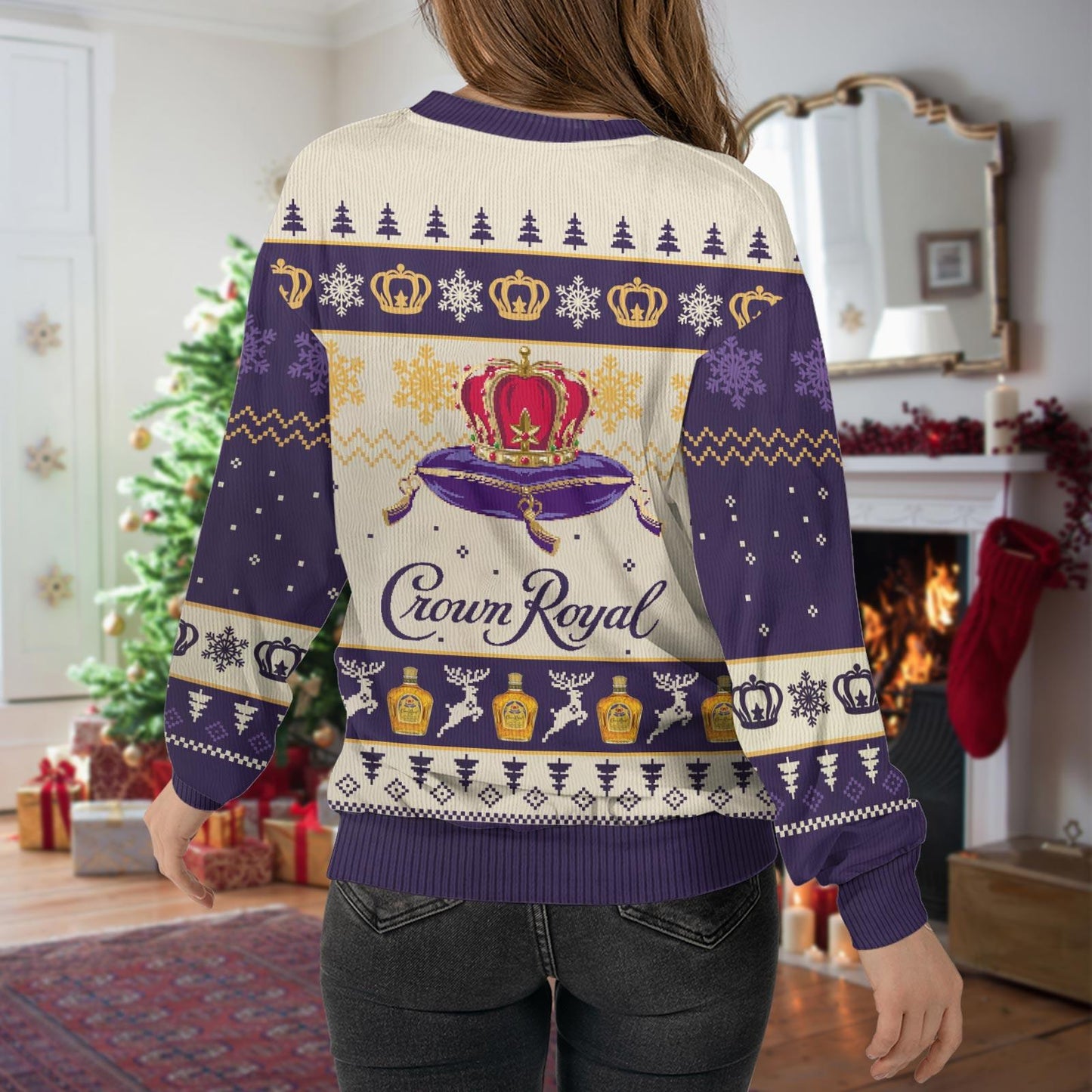 Crown Royal Christmas Sweater, Canadian Whisky Xmas Sweater, Christmas Pattern Women Sweater, Drinking Men Sweater, Crown Royal Lovers