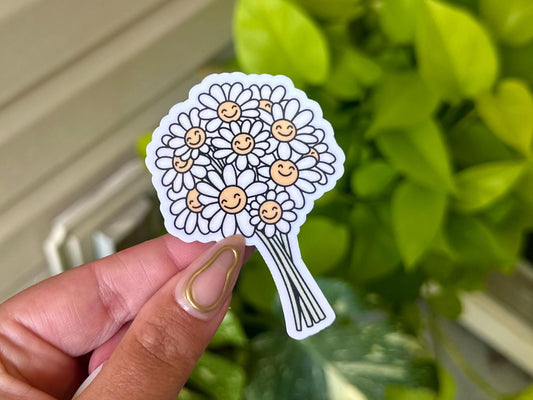 Happy Flowers Waterproof Sticker, Mental Health Stickers, Handdrawn Art, Bestfriend Gifts, Positivity, Hippy, Summer Wildflowers