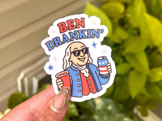 Ben Drankin Waterproof Sticker, Handdrawn Art, Bestfriend Gifts, Positivity, Patriotic, Independence Day, Funny American Gifts
