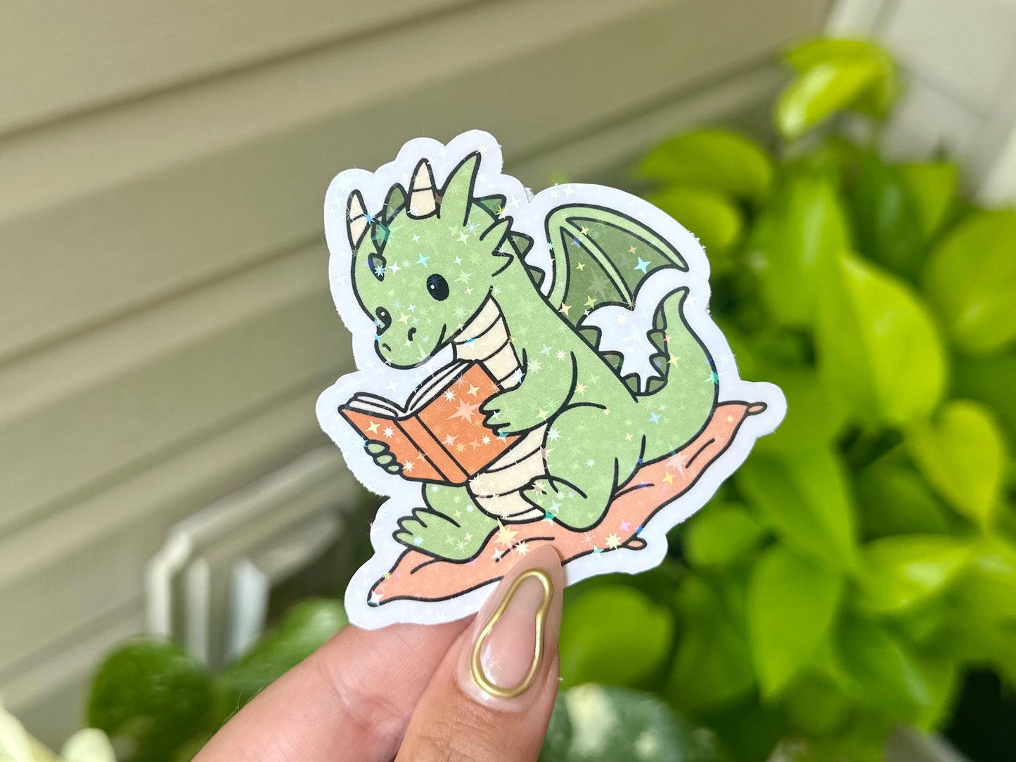 Fantasy Reading Dragon Holographic Waterproof Sticker, Mental Health Stickers, Handdrawn Art, Bestfriend Gifts, Bookish, Reading