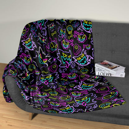 Gengar Fleece Blanket Neon Home Decor Throw Blanket Bedroom Decor Baby Blanket Cute Neon Gengar Blanket Gifts