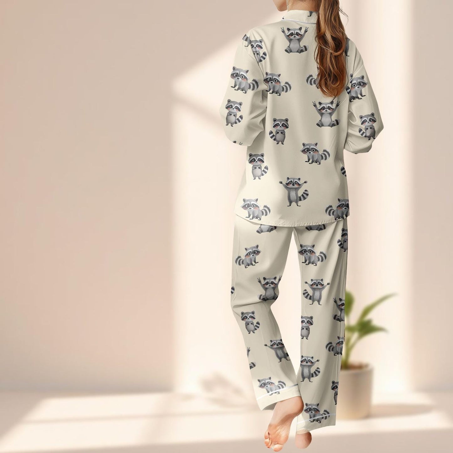 Cute Raccoon Satin Pajama Set For Women, Funny Animal Sleepwear, Cozy Wildlife Loungewear, Matching Pajamas Set, Gift For Her