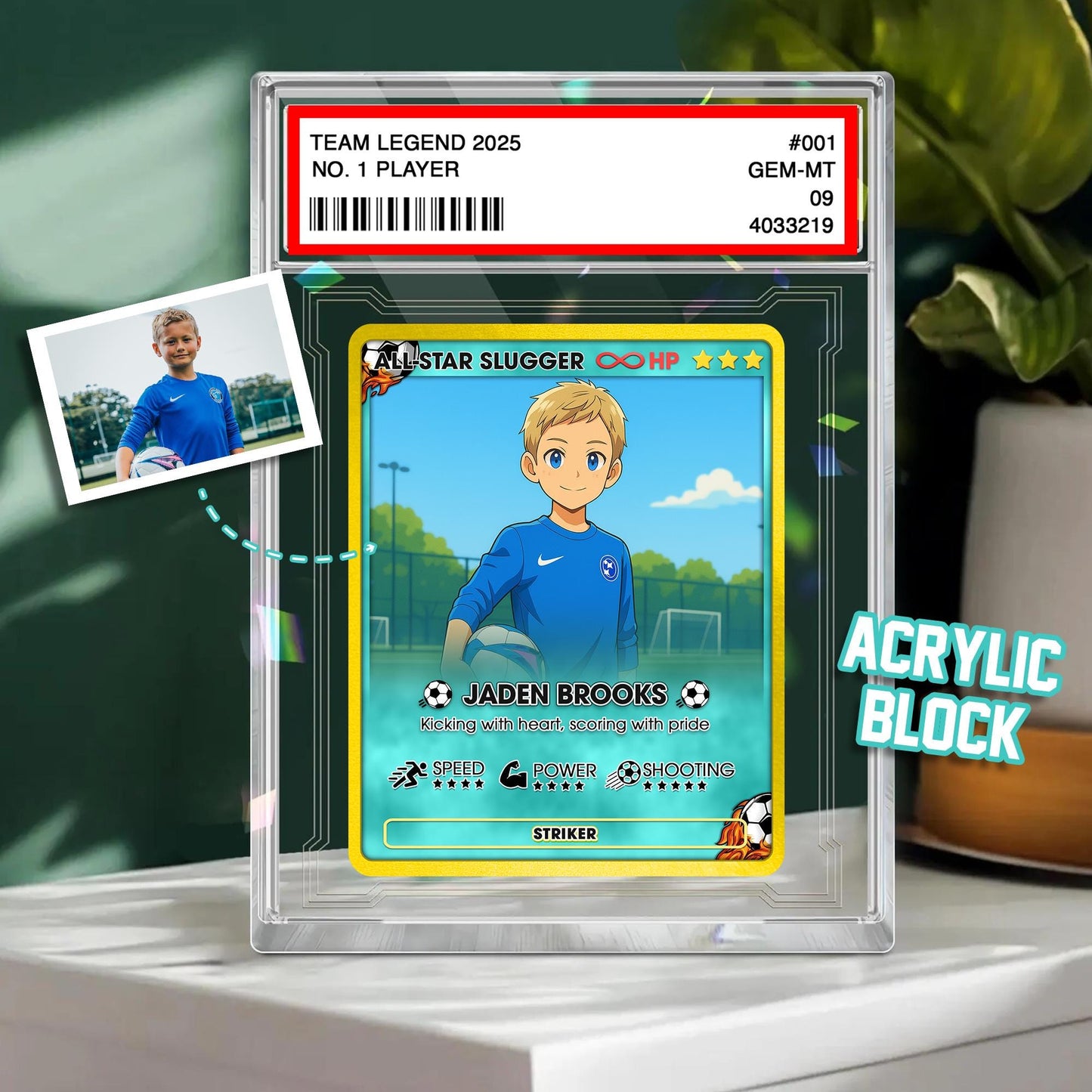 Personalized Soccer Card, Anime Photo Acrylic Gift, Father's Day Gift, Gift from Kid, Student Soccer Gift, Gift for Sports, Gift for Dad