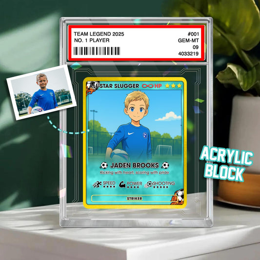 Personalized Soccer Card, Anime Photo Acrylic Gift, Father's Day Gift, Gift from Kid, Student Soccer Gift, Gift for Sports, Gift for Dad