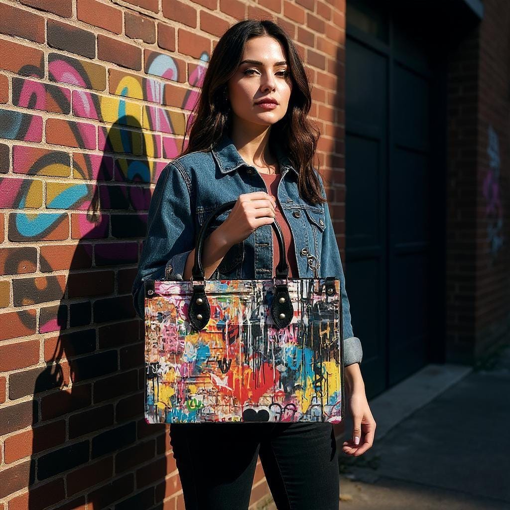 Street Canvas Square Handbag, Graffiti Art Vegan Leather Handbag, Top Handle, High-quality Crossbody Bag, Shoulder bag, Tote Bag,