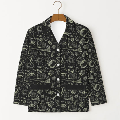 Halloween Mystical Witchy Pajamas Set, Celestial Moon and Magic Sleepwear, Dark Aesthetic Matching Set, Halloween Set Of Pyjamas