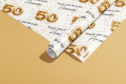 Personalised Birthday Gift Wrap, Wrapping Paper, Your Age, Your Name, Customised, Wedding, Party Hat, Paper, Your Age, Eco, Recyclable, Gold
