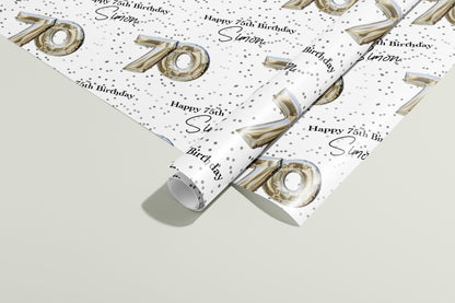 Personalised Birthday Gift Wrap, Wrapping Paper, Your Age, Your Name, Customised, Wedding, Party Hat, Paper, Your Age, Recyclable, Silver