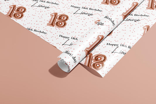 Personalised Birthday Gift Wrap, Wrapping Paper, Your Age, Your Name, Customised, Wedding, Party Hat, Paper, Your Age, Recyclable, Rose Gold