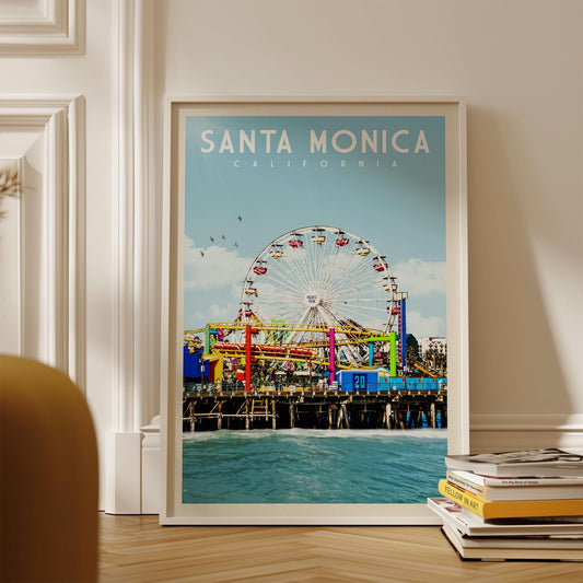 Santa Monica Poster, Santa Monica Wall Art Print | California Travel Poster | Santa Monica Print, Retro Coastal Gift
