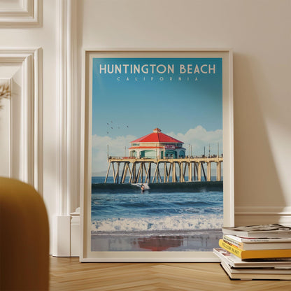 Huntington Beach Pier Poster, California Wall Art, Southern California Print, Surfboard Wall Art, Beach House Decor, US Open of Surfing